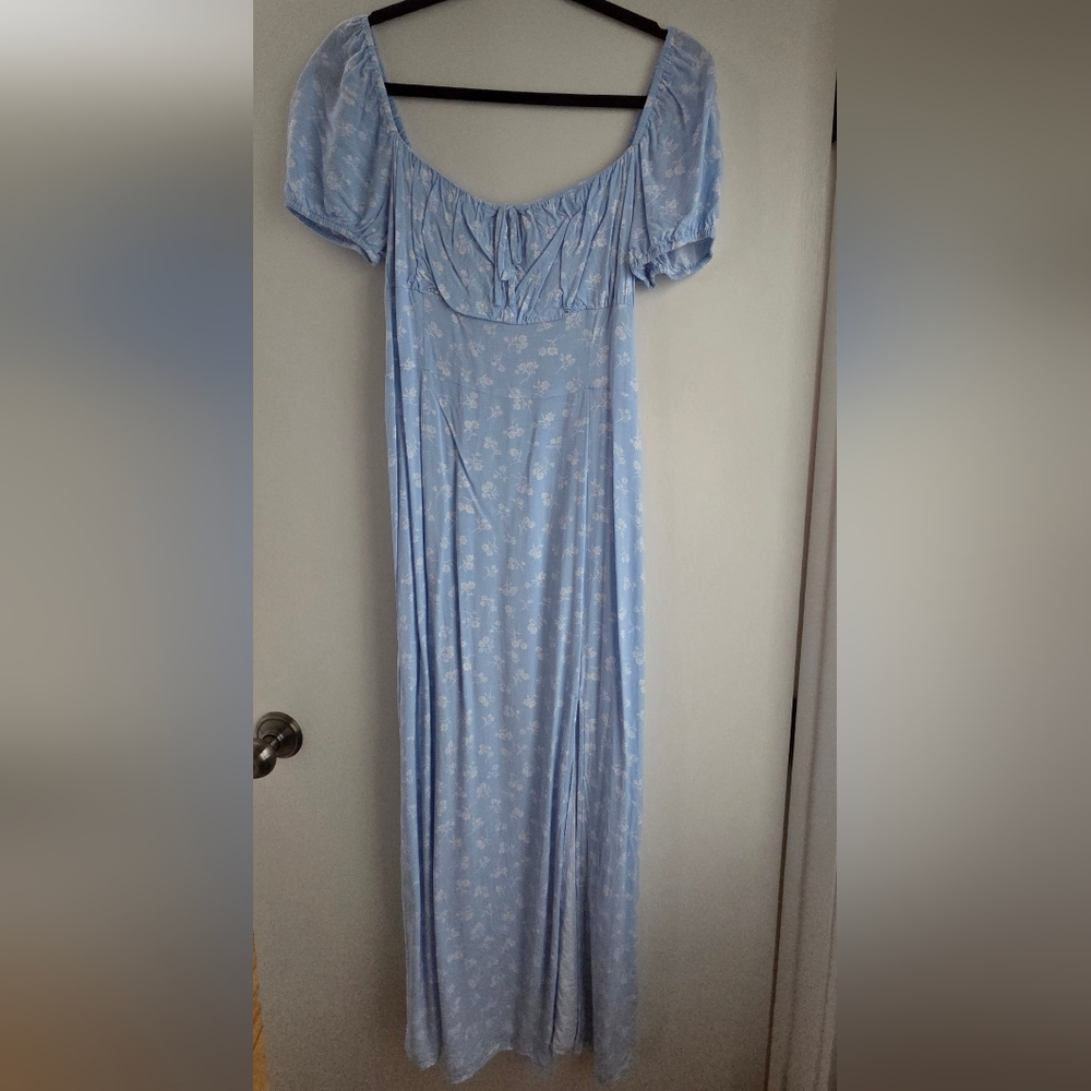 H&M Light Blue Floral Dress With Slit